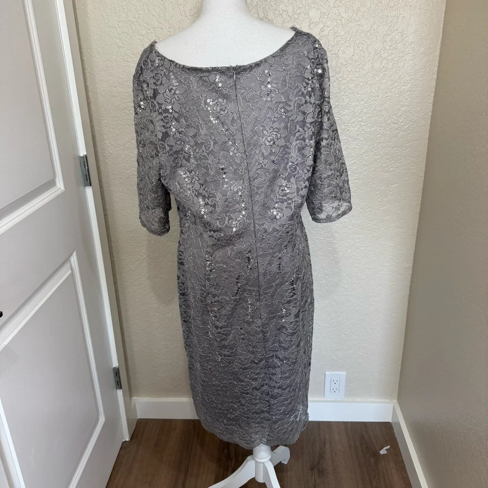 NY Collection Silver Lace Dress with Sequins Size 2X  Formal Evening Wedding - Picture 3 of 8